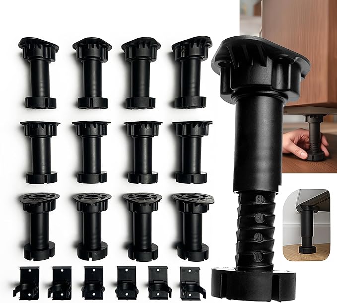 Adjustable Furniture Leveling Feet | Heavy-Duty Cabinet Levelers for Bed Frames, Desks, Shelves & Workbenches | Easy Install | Non-Slip, Commercial-Grade Support | 12-Pack (3.5”-6”)