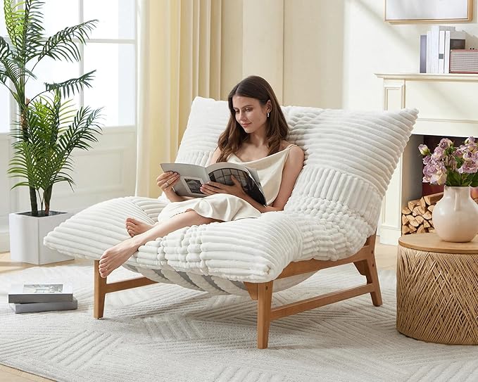 AMERLIFE 46" Oversized Sofa Chair, Modern Accent Chair, Sofa Style Bean Bag with Plush Cushion, Lazy Lounge for Living Room, Corduroy White