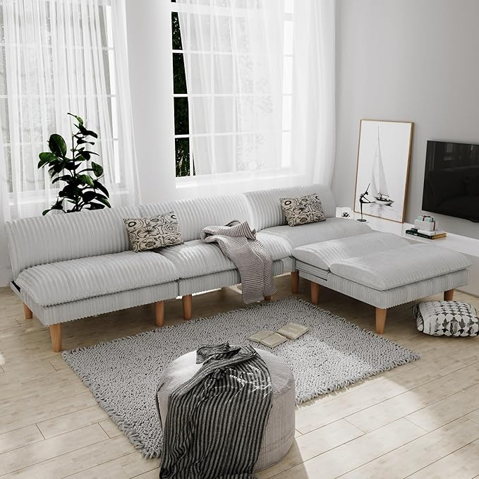 2 Sets 69" Futon Sofa Bed, 4 in 1 Multi-Function Couch Sleeper with Adjustable Backrest, Modern Convertible Futon, Recliner Small Loveseat for Living Room, Plush Beige