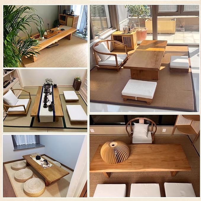 Solid Wood Japanese Tea Table, Simple and Modern Low Design, Tatami Tea Style, Zen-Inspired Kotatsu, Bay Window Seating, Floor Style (Black, 200 * 60 * 35cm)