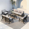 Patio Kingdom HDPE 7 Piece Patio Furniture Set, HDPE Outdoor Sectional with with Gray Thick Cushions, Coffee Table and Side Table, Patio Conversation Sets for Lawn, Garden, Porch (Black Frame)