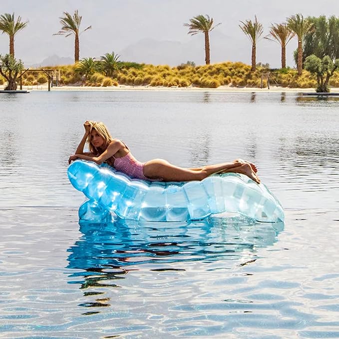 FUNBOY Giant Inflatable Luxury Tri-Color Blue Chaise Lounger, Chair Pool Float for Adults, Perfect for a Summer Pool Party, Bundle Pack of 2