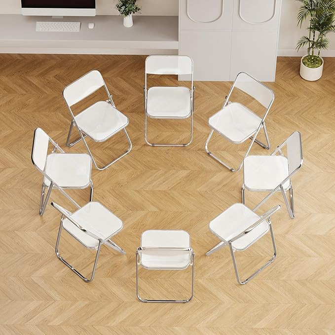 8 Pack White Plastic Folding Chairs - Event Starter Stackable for Church, Classroom, Community Hall (250lb Capacity)