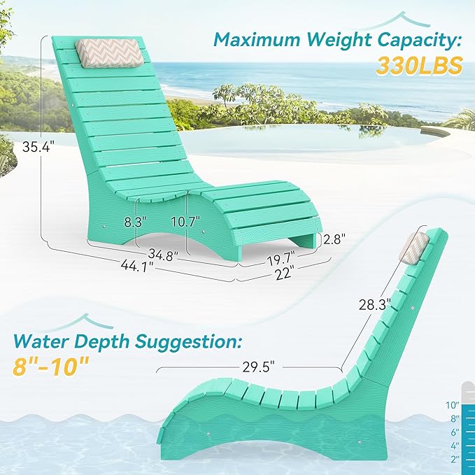 Homenjoy HDPS Pool Lounge Chairs Set of 4, Use in Pools Lounge Chairs up to 10-Inches of Water, Chaise Chairs with Headrest, Lounge Chair Outdoor, Fade-Resistant Pool Lounger for Deck