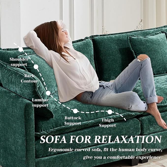 SoarFlash 113.78" Chenille Sectional Sofa, Comfy L Shaped Modular Coush Sofa with Ottoman, Modern 4 Seat Couch Deep Seat Sofa Set for Living Room,Green