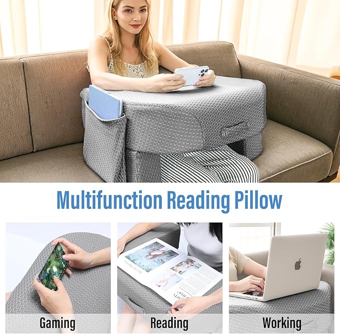LEBENGURU Reading Pillow for Laptop, Extra Large Armrest Gaming Pillow for Working, Hight Adjustable Lap Desk Pillow for Adult Sitting in Bed, Floor, Sofa