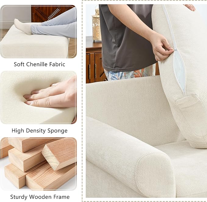 35.82" Accent Chair with Ottoman Set,Upholstered Living Room Chairs for Reading Chair with Chaise Lounge Chairs Indoor, Comfortable Armchair for Bedroom (Beige, 35.82")