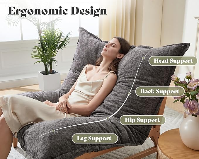 AMERLIFE 46" Oversized Sofa Chair, Modern Accent Chair, Sofa Style Bean Bag with Plush Cushion, Lazy Lounge for Living Room, Chenille Gray