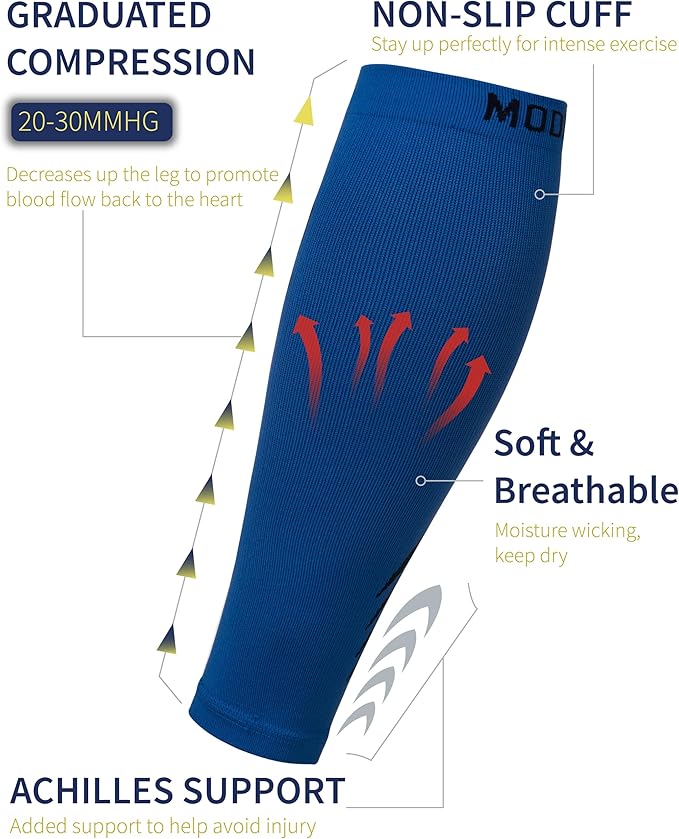 Modetro Sports Calf Compression Sleeves - Leg Sleeves for Men and Women - Shin Splint Relief Support Brace Running Flights