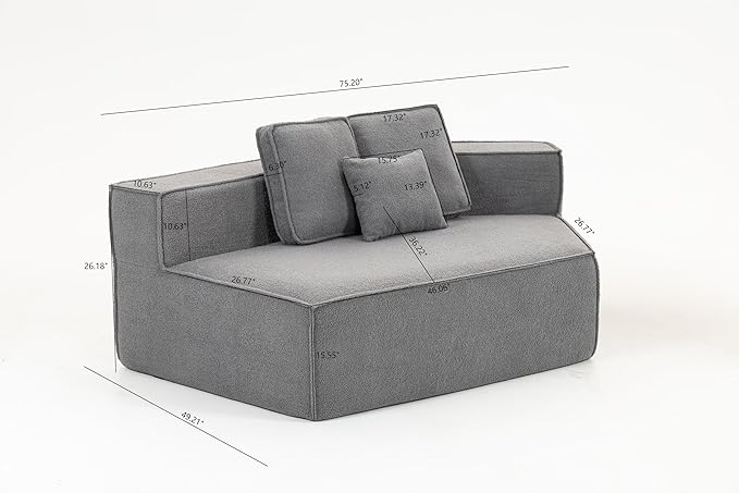 KEIKI 75.2" Teddy Fleece Single Sofa Chair – Modular Wide-Seat Lounge Chair with All-Foam Support & Three Cushions, Perfect Floor Couch for Renters, Compact Homes & Flexible Layouts