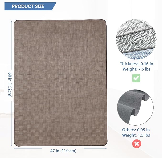 Chair Mat for Hardwood & Tile Floor, 47" x 60" Heavy Duty Office Chair Mat for Rolling Chairs, Anti Slip, Non-Curve, Floor Protector for Home Office, Brown Square