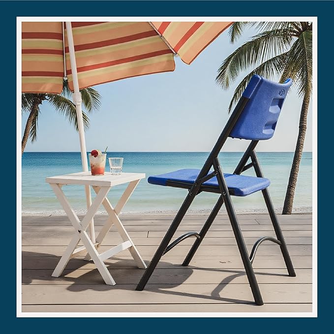 OEF Furnishings OEF600 Series High Back Folding Chairs, Blow-Molded Polyethylene Commercial-Grade Seating for Indoor and Outdoor Use, 500 lb Weight Capacity, 4-Pack (Blue)