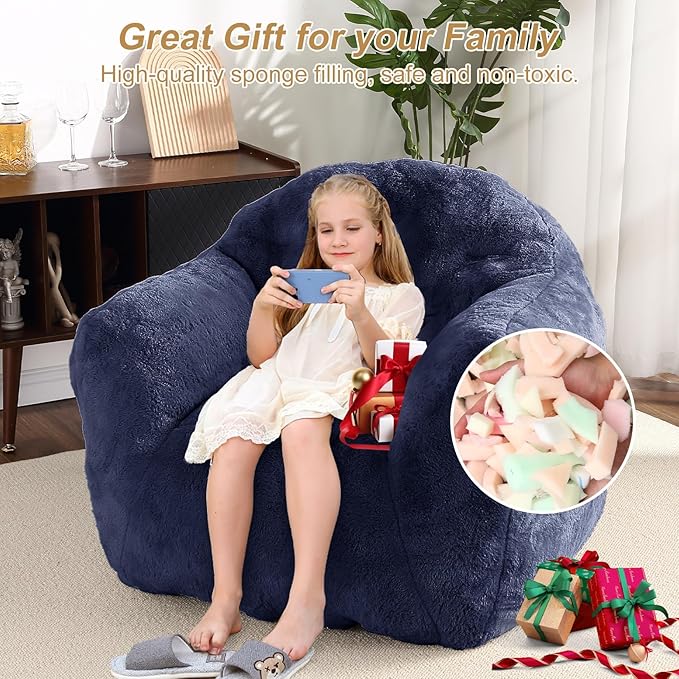 51" Big Bean Bag Chair for Adults Kids, Oversized Bean Bag Chairs with Filler Included, Soft Cozy Beanbag Couch Floor Sofa Chair for Living Room Dorm,Navy Blue
