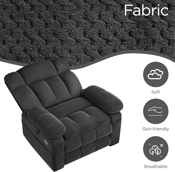 Dual Motor Power Lift Recliner Chair for Elderly with Adjustable Headrest,Extra Wide Recliner Chair with Massage,Lay Flat Recliner with Extended Footrest,Cup holder,Storebox,USB&Type-C Ports,Dark Grey