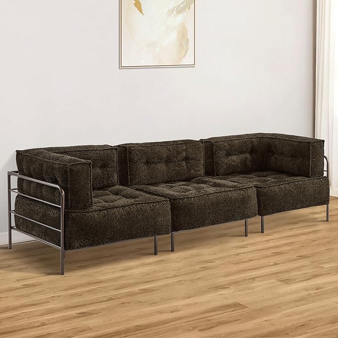 MCombo Modular Sofa Couch with Removable Cushion, Accent Sofa Chair, Upholstered Sofa for Living Room, Apartment, Office (Chocolate, Three Seats)