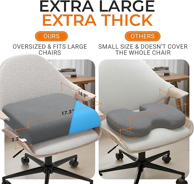 Cheer Collection Extra Large Seat Cushion | Memory Foam Comfort Pad for Prolonged Sitting with Removable Washable Cover