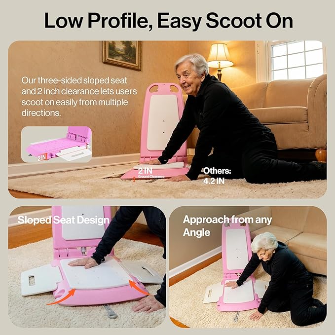 SuperHandy Portable Floor & Bath Lift - EVA Cushion, 26V 51.8Wh Battery, Lightweight 19 lbs, Foldable, 330 lb Capacity, IP68 Waterproof Lift for Seniors, Ergonomic Seat with Removable Panels (Pink)