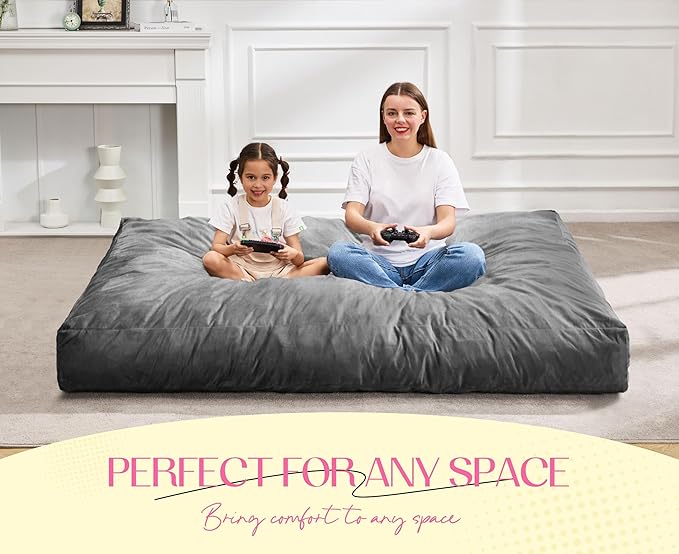 Hobestluk Giant Bean Bag Chair Bed for Adults, Large Bean Bags with High-Density Foam Filling, Convertible Big Sofa Bed Couch for Living Room, Bedroom, Playroom (Grey, Full)