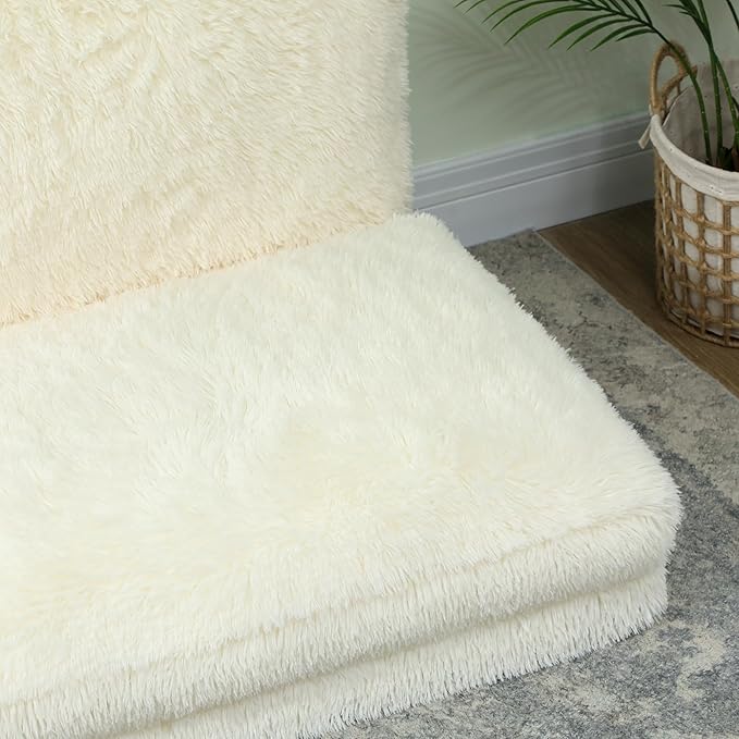 HOMCOM Bean Bag Chair Floor Sofa Bed for Adults, Thick Long Folding Sofa Bed 54 x102 in, Wall Couch Sleeper Chair Floor Mattress for Living Room, Cream White