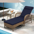 WINGTU Outdoor Chaise Lounge Chair with Side Table, All Weather PE Rattan Patio Lounge Chair with Cushion, 6-Positions Adjustable Pool Sunbathing Recliner for Poolside, Armrest & Pillow, Navy Blue