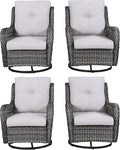 Rilyson Wicker Rocking Chair Swivel Chairs - 4 Piece Rocker Patio Chairs Set Rattan Rocking Chair for Outdoor Porch Deck Garden Backyard(Mixed Grey/Beige)