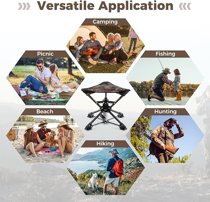 GYMAX 2 Pack 360° Swivel Camping Stool, Portable Folding Stool Seat with Carry Bag, Collapsible & Lightweight for Outdoor Fishing Backpacking Hunting Hiking Travel