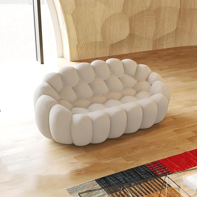 JACH 78.74'' Modern Bubble Sofa, Curved Couch, Upholstered Love Seat Couch, Lazy Floor Sofa, 3D Honeycomb-Shaped Leisure Sofas for Living Room, Apartment, Small Space, Light Grey