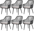 Patiorama Outdoor Dining Chairs, Patio Dining Chair Set of 6, All-Weather Woven Rope Rattan Chairs, Outdoor Dining Wicker Chairs with Armrests for Indoor Balcony Pool Backyard(Black)