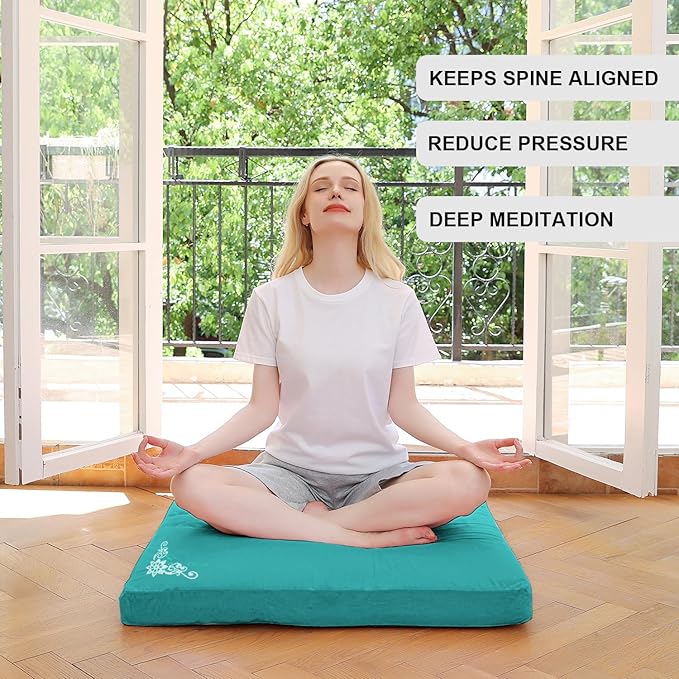 TokSay Velvet Zabuton Meditation Mat,31 * 31 inches, Yoga Meditation Cushion Floor (Green)