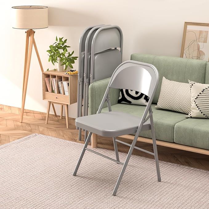 4 Pack Folding Chairs,Metal Folding Chairs Steel Frame with Double Hinged for Office Wedding Party Patio Dinning Events,Grey