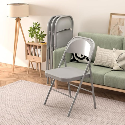 4 Pack Folding Chairs,Metal Folding Chairs Steel Frame with Double Hinged for Office Wedding Party Patio Dinning Events,Grey
