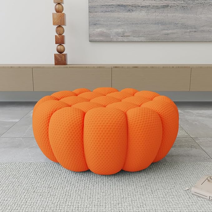 JACH 41.24'' Modern Lazy Floor Ottoman, Bubble Footstool, Upholstered Mesh Fabric Bubble Couch Sofa, 3D Honeycomb Shape Ottoman for Living Room, Office, Apartment, Small Space (Orange)