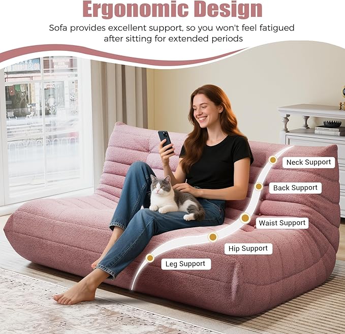 Selyteramy 3 Seat Oversized Bean Bag Chairs for Adults, Memory Foam Fireside Beanbag Couch, Comfy Bean Bag Lounger Lazy Sofa for Living Room, Bedroom, Playroom, Pink