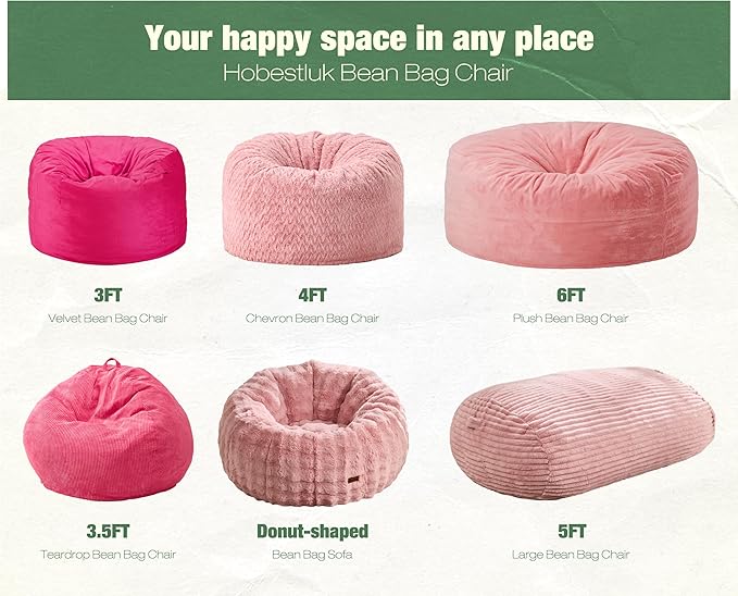 Hobestluk 5FT Bean Bag Chairs Adult Bean Bag with Portable Handle Comfy Large Bean Bag Lounge Chair with Removable Cover for Living Room Bedroom (Stripe Pink, 5FT)