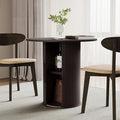 31.5" Round Dining Table for 2-4, Modern Kitchen Table with 2-Tier Storage Shelf, Small Wooden Circle Dining Tables with Fluted Base for Home Dining Room Living Room (Blackened Brown)