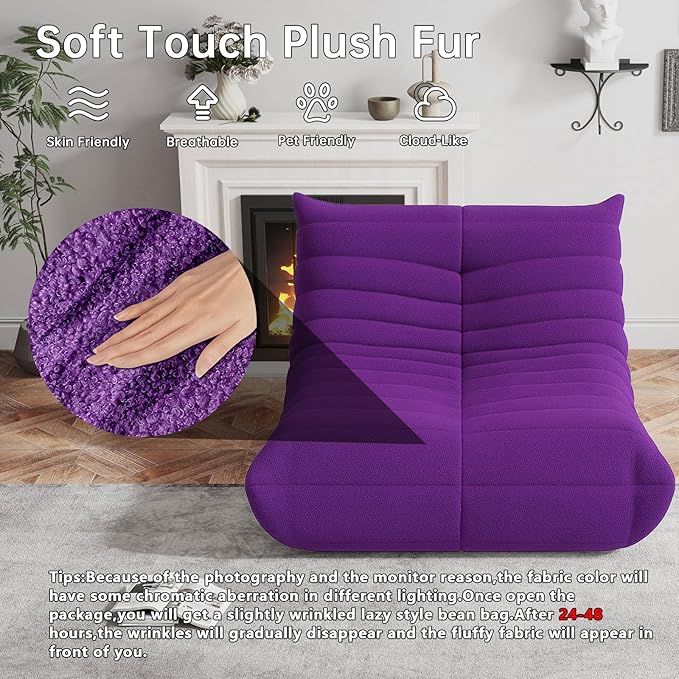 Bean Bag Chairs for Adults, BeanBag Reading Chair Memory Foam Couch, Floor Chair Soft Teddy Material, Comfy Reading Nook Chairs for Bedroom Living Room Office (Purple)