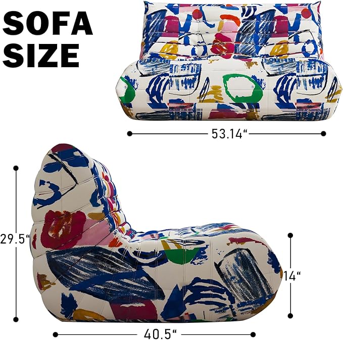 Bean Bag Chair Loveseat, 2 Seater, Multicolor, Modern, High Density Memory Foam, L-Shaped, Adults & Teens