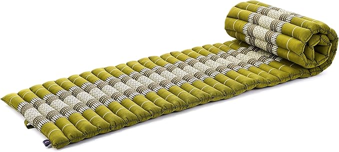 Leewadee - Foldable Floor Mattress - Japanese Roll Up Futon -Trifold Tatami Mat- Guest Floor Bed - Camping Mattress - Thai Massage Mat, Kapok Filled, 75 x 20 inches, Green