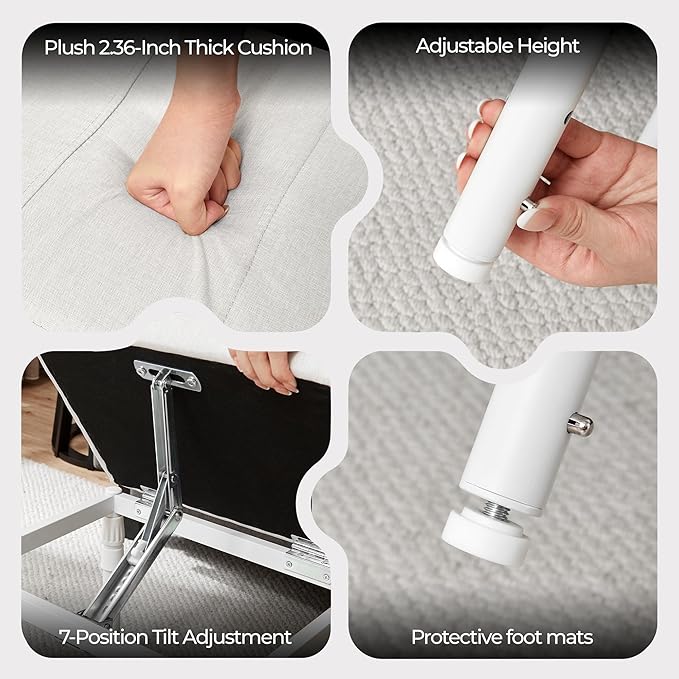 Adjustable Ottoman Pouf, 4 Height Position & 60 Degree Tilt Angle Adjustment Footrest Ottomans Footrest Foot Stools Pouffe Footstool for Under Desk for Living Room Home(Beige)