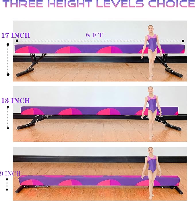 MARFULA Adjustable Balance Beam 8 ft Gymnastic Beam Adjustable Height for Kids and Teenage of All Gymnastic Levels, Gymnastic Training Beam Gymnastic Equipment for Athlete Home and Gym Club Use