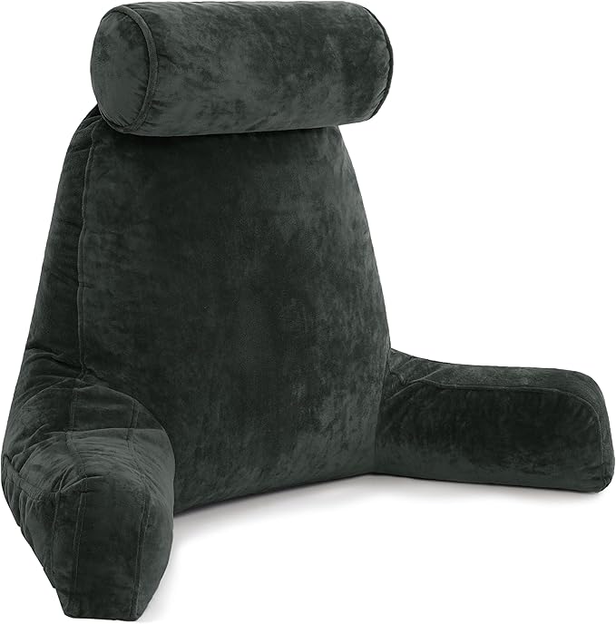 Husband Pillow XXL – Reading Pillow Bed Chair with Arms & Back Support – Dark Green - Back Pillow for Beds Sitting Up – Bed Rest Arm Pillow – Comfy Reading Pillow for Adults