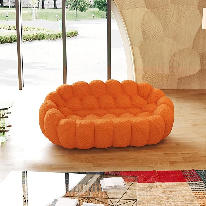 JACH 78.74'' Modern Bubble Sofa, Comfy Upholstered Loveseat Couch, Lazy Floor Sofas, Curved Couches, 3D Honeycomb-Shaped Leisure Couch for Living Room, Apartment, Small Space, Orange