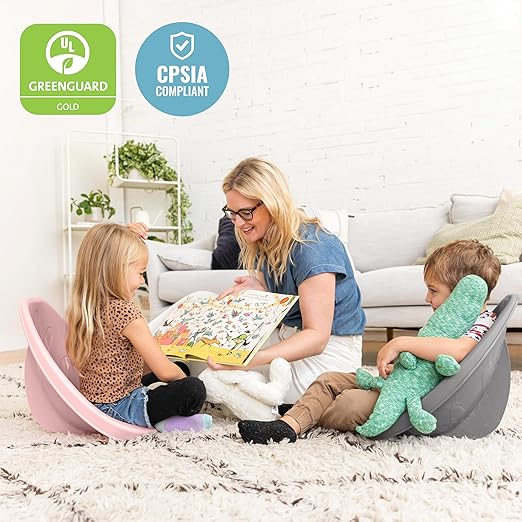 ECR4Kids Leaf Floor Seat, Rocker Chair, Pink/Grey, 6-Piece