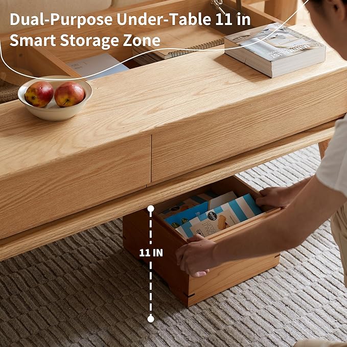 QKFF Wood Lift Top Coffee Table, 100% Solid Oak Wood Small Rising Dining Center Tables with Storage Shelf and Hidden Compartment for Living Room 40D x 22W x 26H