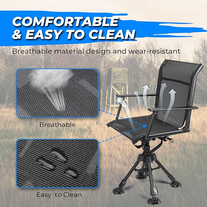 KEMIMOTO Hunting Blind Chair 360 Degree Silent Swivel, 300 Lbs Height Adjustable Quick Folding Portable Comfortable Hunting Deer Fishing Ground Chair