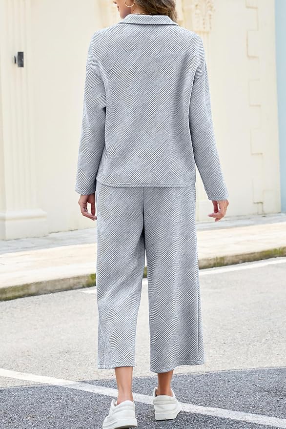 AGSEEM Lounge Sets for Women, Women's 2 Piece Outfits Long Sleeve 1/4 Zip Pullover Cropped Pants 2PC Outfit Comfy Sweatsuits
