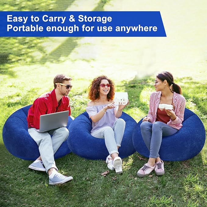 Realspring 6 Pcs Inflatable Bean Bag Chairs for Adults with Electric Air Pump, Blow up Couch Folding Portable Inflatable Couch Lazy Sofa for Outdoor Movie Nights Camping Room (Dark Blue)