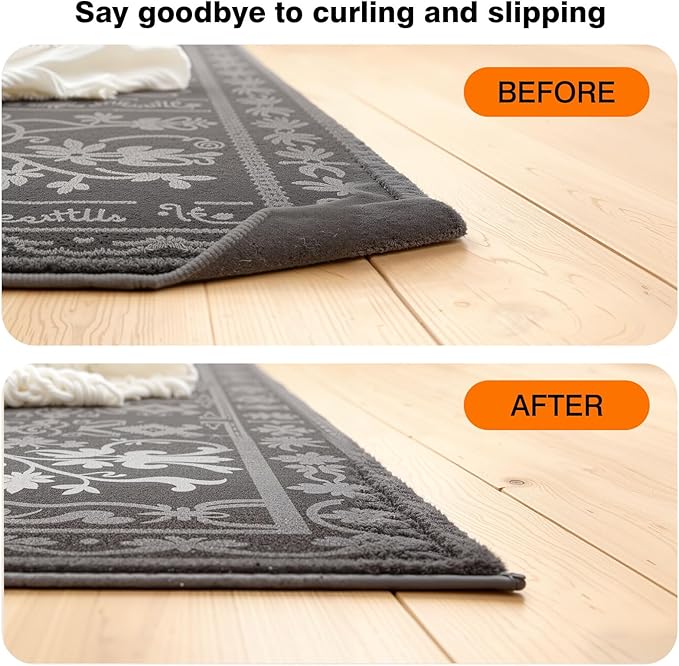 Washable Rug Grippers for Hardwood & Tile Floors, Reusable Non Slip Carpet Pads to Keep Corners Flat, Floor-Friendly Adhesive, Easy to Apply and Remove, Anti Curling Design (8 Pack)