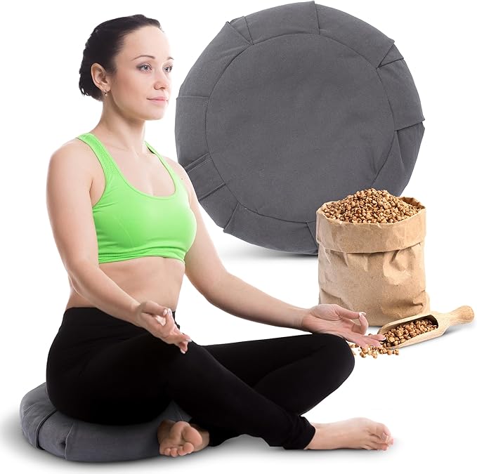 Cheer Collection Meditation Cushion - Ergonomic Floor Pillow for Meditation, Yoga Pillow with Buckwheat Filling, Yoga Cushion for Sitting on Floor, Meditation Seat, Comfort & Posture Support