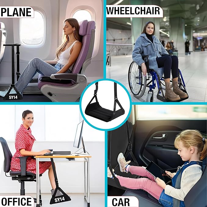 Premium Foot Hammock for Plane Travel – Wheelchair Foot Sling Replacement Foot Hanger for Flights Portable Foot Rest for Air Travel Memory Foam Leg Rest Under Desk Foot Hammock Travel Gift Men Women